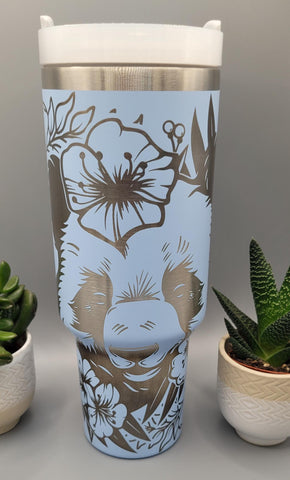 Panda  and flowers 40oz Double Wall Insulated Tumbler with Handles Gift for mom, Granny, sister, Niece