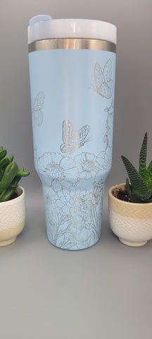 Butterfly,  garden, flowers, roses 40oz Double Wall Insulated Tumbler with Handles Gift for mom, Granny, sister, Niece