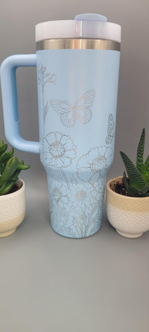 Butterfly,  garden, flowers, roses 40oz Double Wall Insulated Tumbler with Handles Gift for mom, Granny, sister, Niece