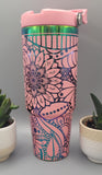 Henna, Paisley,  Boho pink and rainbow Laser Engraved 30oz Double Wall Insulated Tumbler Custom Seamless Tumbler