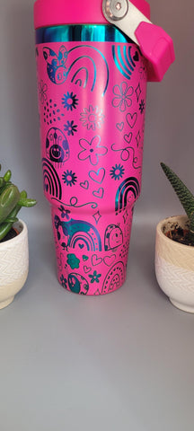 Error mug - ladybug, Rainbows,pink and rainbow Laser Engraved 30oz Double Wall Insulated Tumbler Custom Seamless Tumbler