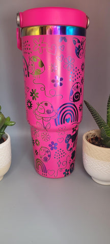 Error mug - ladybug, Rainbows,pink and rainbow Laser Engraved 30oz Double Wall Insulated Tumbler Custom Seamless Tumbler