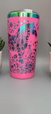 Horse and flowers pink and rainbow  Laser Engraved 20oz Double Wall Insulated Tumbler Travel mug,Seamless Tumbler ,Gift