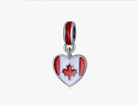 Love Canada Flag Charm  925 Silver Charm European style Bracelet Necklace Charm. Canada Heart charm