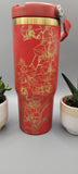 Orchids, flowers, floral red with gold Laser Engraved 30oz Double Wall Insulated Tumbler Custom Seamless Tumbler