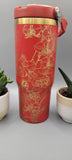 Orchids, flowers, floral red with gold Laser Engraved 30oz Double Wall Insulated Tumbler Custom Seamless Tumbler