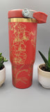 Orchids, flowers, floral red with gold Laser Engraved 30oz Double Wall Insulated Tumbler Custom Seamless Tumbler