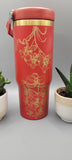 Orchids, flowers, floral red with gold Laser Engraved 30oz Double Wall Insulated Tumbler Custom Seamless Tumbler