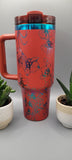 Orchids, flowers red and green blue 40oz Double Wall Insulated Tumbler with Handles Gift for mom, sister