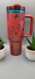 Orchids, flowers red and green blue 40oz Double Wall Insulated Tumbler with Handles Gift for mom, sister