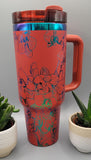 Orchids, flowers red and green blue 40oz Double Wall Insulated Tumbler with Handles Gift for mom, sister