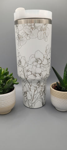 Orchids, flowers, floral 40oz Double Wall Insulated Tumbler with Handles Gift