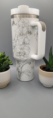 Orchids, flowers, floral 40oz Double Wall Insulated Tumbler with Handles Gift