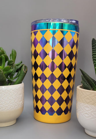 Diamond, Fashion patterns yellow and rainbow Laser Engraved 20oz Double Wall Insulated Tumbler Travel mug,Seamless Tumbler ,Gift