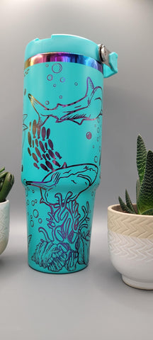 Shark, ocean,  under the sea Laser Engraved 30oz Double Wall Insulated Tumbler Custom Seamless Tumbler