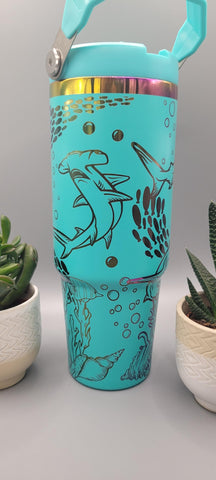 Shark, ocean,  under the sea Laser Engraved 30oz Double Wall Insulated Tumbler Custom Seamless Tumbler