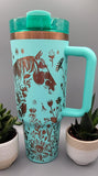 Horse and flowers, Horse Lover, Horseriding  Teal and copper 40oz Double Wall Insulated Tumbler with Handles Gift for mom, sister