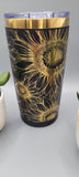 Sunflower, flowers, black and gold Laser Engraved 20oz Double Wall Insulated Tumbler Travel mug,Seamless Tumbler ,Gift for daughter, niece