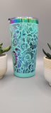 Paisley, floral teal and rainbow Laser Engraved 20oz Double Wall Insulated Tumbler Travel mug,Seamless Tumbler ,Gift for daughter, niece