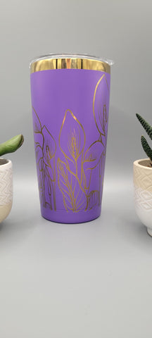 Cala lilly, lillies purple and gold Laser Engraved 20oz Double Wall Insulated Tumbler Travel mug,Seamless Tumbler ,Gift for daughter, niece