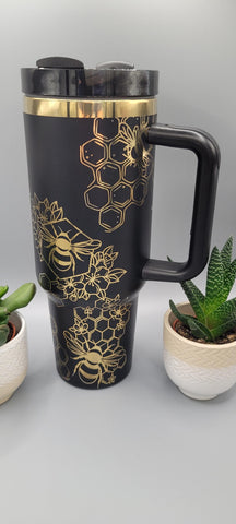 Bumble Bees, Honey bees Black and gold 40oz Double Wall Insulated Tumbler with Handles Gift for mom, sister