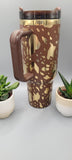 Cowhide, cows Brown and gold 40oz Double Wall Insulated Tumbler with Handles Gift for mom, sister