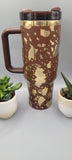 Cowhide, cows Brown and gold 40oz Double Wall Insulated Tumbler with Handles Gift for mom, sister