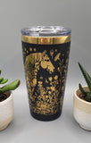 Horse and flowers, floral horse black and gold Laser Engraved 20oz Double Wall Insulated Tumbler Travel mug,Seamless Tumbler ,Gift for niece