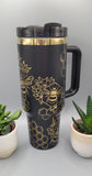 Bumble Bees, Honey bees Black and gold 40oz Double Wall Insulated Tumbler with Handles Gift for mom, sister