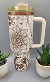 Boho, paisley, evil eye  creame and copper 40oz Double Wall Insulated Tumbler with Handles Gift for mom, Granny, sister, Niece