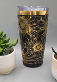 Sunflower, flowers, black and gold Laser Engraved 20oz Double Wall Insulated Tumbler Travel mug,Seamless Tumbler ,Gift for daughter, niece