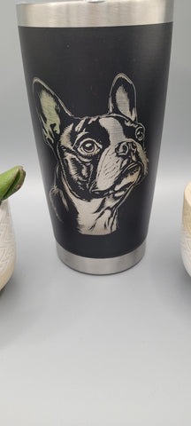 Boston Terrier Dog Laser Engraved 20oz Double Wall Insulated Tumbler Travel mug, Seamless Tumbler ,Gift for mum