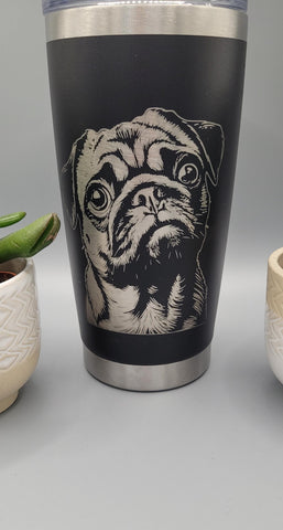 Pug Dog Laser Engraved 20oz Double Wall Insulated Tumbler Travel mug, Seamless Tumbler ,Gift for mum