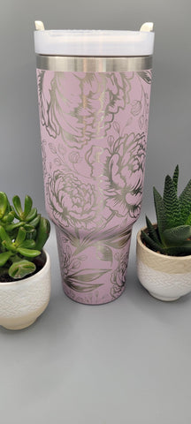 Peonies Floral 40oz Double Wall Insulated Tumbler with Handles Gift for mom, Granny, sister,horse Lover