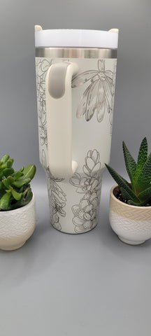 succulents, cactus, cacti Floral  40oz Double Wall Insulated Tumbler with Handles Gift for mom, Granny, sister, Niece