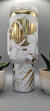 Hibiscus flowers white with gold 40oz Double Wall Insulated Tumbler with Handles Gift for mom, sister