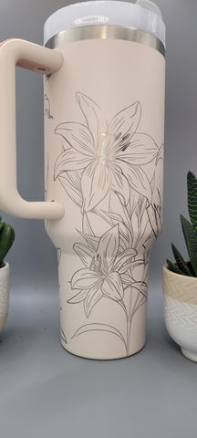 Tiger lillies, Flowers, Garden 40oz Double Wall Insulated Tumbler with Handles Gift for mom, Granny, sister, Niece