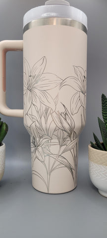 Tiger lillies, Flowers, Garden 40oz Double Wall Insulated Tumbler with Handles Gift for mom, Granny, sister, Niece