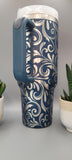 Tooled Leather  Paisley, Boho 40oz Double Wall Insulated Tumbler with Handles Gift for mom, Granny, sister, Niece