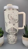 Moths, Moonlight, Mushrooms, Boho groovy 40oz Double Wall Insulated Tumbler with Handles Gift for mom, Granny, sister, Niece