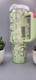 Love, Peace bus, Retro 70's Boho 40oz Double Wall Insulated Tumbler with Handles Gift for mom, Granny, sister, Niece