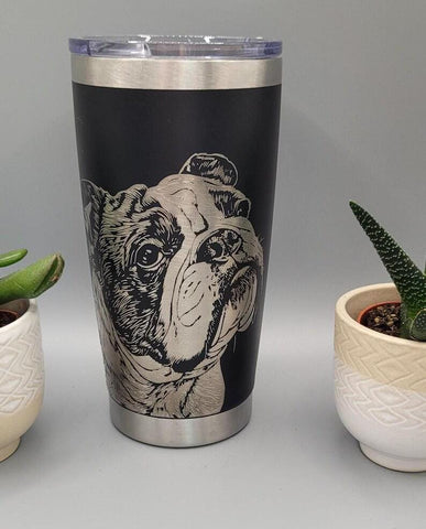 Bulldog, dog  Laser Engraved 20oz Double Wall Insulated Tumbler Travel mug, Seamless Tumbler ,Gift for mum