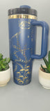 Stingray, under the see, ocean theme, blue and gold 40oz Double Wall Insulated Tumbler with Handles Gift for mom, sister