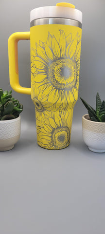 Personalised Sunflowers 40oz Double Wall Insulated Tumbler with Handles Gift for mom, Granny, sister, Niece, Teacher gift