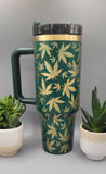 Weed, cannabis Green and Gold  40oz Double Wall Insulated Tumbler with Handles Gift for mom, sister