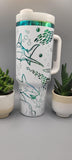 Sharks, hammerhead, great white, under the sea White and green blue 40oz Double Wall Insulated Tumbler with Handles Gift for mom, sister