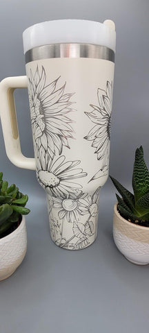 Sunflowers and Daisy, garden, flowers gift  40oz Double Wall Insulated Tumbler with Handles Gift for mom, Granny, sister, Niece