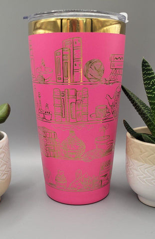 Book lover, stories, books pink and gold Laser Engraved 20oz Double Wall Insulated Tumbler Travel mug, Tumbler ,Gift for niece