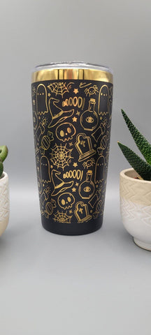 Halloween, ghost black and gold Laser Engraved 20oz Double Wall Insulated Tumbler Travel mug,Tumbler