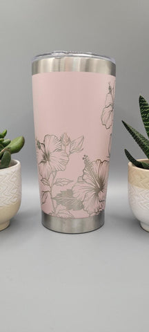 Hibiscus, flowers, floral, garden Laser Engraved Custom Seamless  20oz Double Wall Insulated Tumbler Travel mug